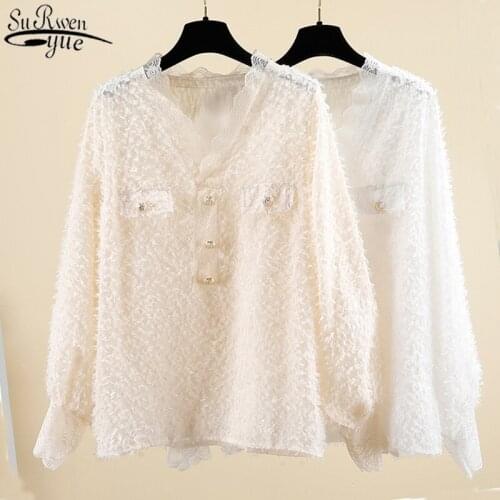 Floral Lace Shirt Women Long Sleeve Blouses Women Lace Blouse Fashion 2021 Autumn Tassel V-neck Tops Blusas Casual Clothes 10469