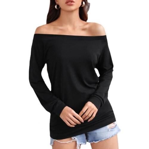 Women Fashion Casual Sexy T-shirt Solid Color Off Shoulder Long Sleeve Slash Neck Strapless Pullover Streetwear Dating Daily