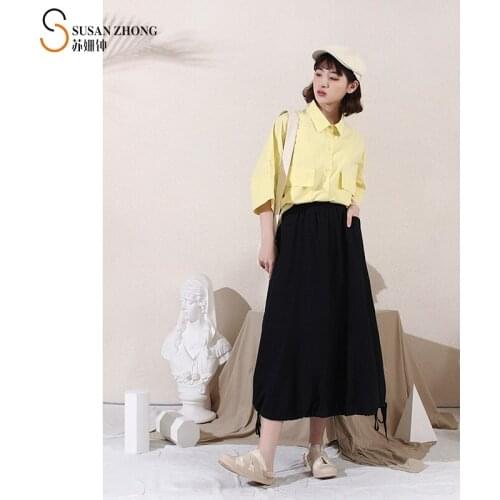 Women Shirts Feme Blouse Lady Top 2021 Spring Summer Natural Normcore Casual Cotton Turn-Down Collar Patchwork Pockets Vintage