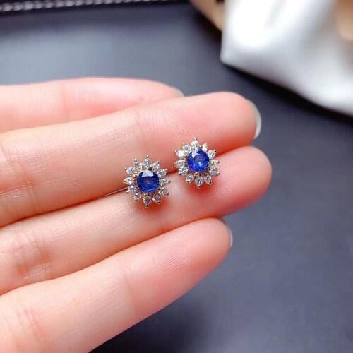 Natural Blue Sapphire Earrings 925 Sterling Silver Gemstone Stud Earrings for Women
