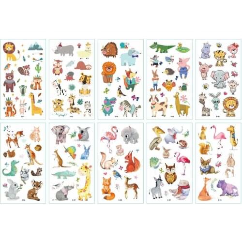 10pcs Cartoon Forest Animals Lion Cute Temporary Tatoo Sticker Waterproof Fake Tattoo Hand Foot Tattoos Deer for Kids Children