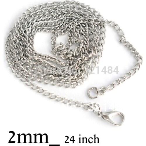 100piece 2mm 24'' nickel colored dull silver encryption curb necklace chains in bulk