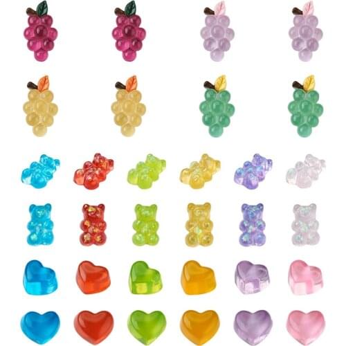116pc Transparent Candy Color Sweet Gummy Bear Grape Heart Flatback Resin Cabochons for Jewelry Headwear Phone Case DIY Findings