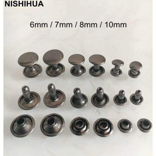 200 pcs -Black Gunmetal Metal DIY Rivet Studs,Double Caps Rivet Spike 6mm/7mm/8mm/10mm,Garment Shoes Leather Decoration Rivet G