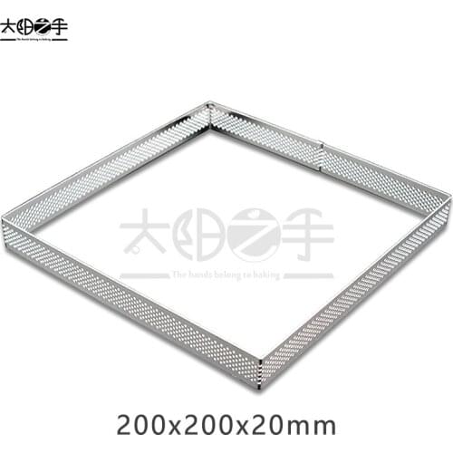 200x200x20mm Square Perforated Tart Ring 304 Stainless Steel Tart Ring Tartlet Mold Make Square Fruit Pie Egg Tart