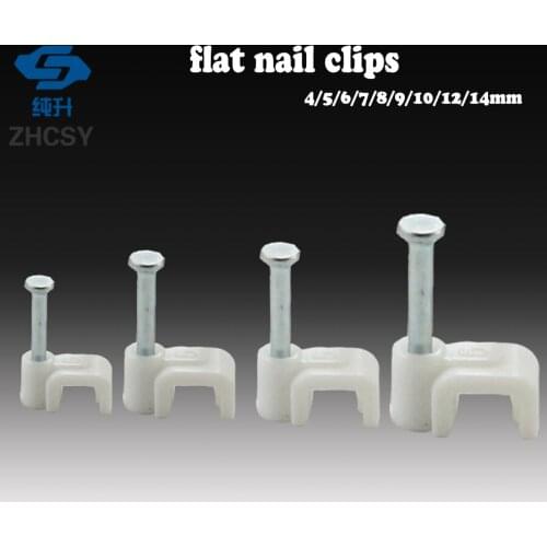 500pcs/pack whitePE Plastic 4/6/8/10/12/12/14mm flat Cable Clip C Shaped High Carbon Steel Nails Cable clips Wire Wall holder