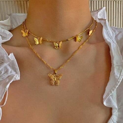 AY 2020 New Fashion Gold Color Butterfly Pendant Necklace For Women INS Vintage Choker Necklace Statement Boho Jewelry