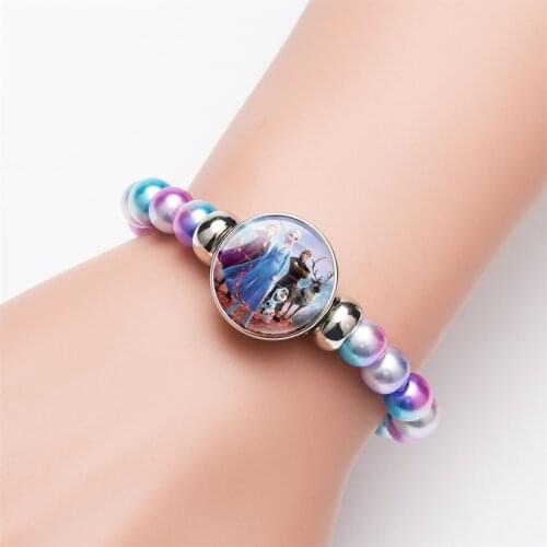 Disney Elsa Anna Princess Bracelets Fashion Rainbow Frozen 2 Cute Girls Makeup Toys Children Kids Cartoon Bracelet Beaded Chain