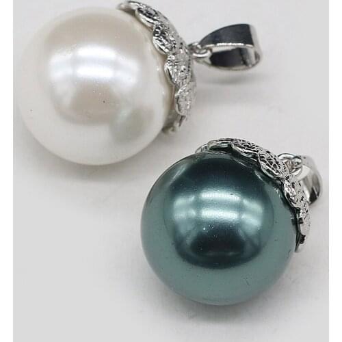 Natural Shell Bead Pendants Necklace Accessories Ball Shape Polished Shell Bead Charms For Jewelry Making Bracelet Gift