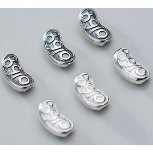 925 Sterling Silver Matte Light Pea Shape Spacer Beads Personality Handmade Spacing Silver Charm Beads DIY Jewelry Fine Findings