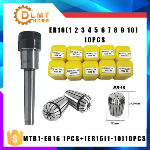1PCS handle MT1 ER16 MTB1 ER16A M6 Morse#1 taper holder collet chuck+10pcs spring collet 1/2/3/4/5/6/7/8/9/10MM