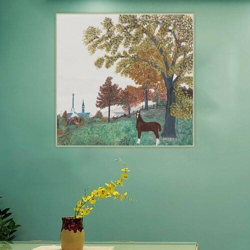 Citon Grandma Moses Anna Mary Robertson《Horse》Canvas Oil Painting Artwork Poster Decorative Picture Wall Decor Home Decoration