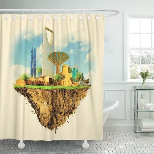 Watercolor Saudi Riyadh City on Floating Land Water Color Shower Curtain Waterproof Polyester Fabric 72 x 78 Inches Set
