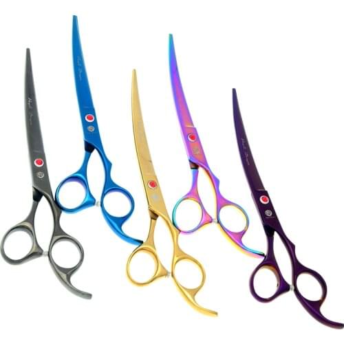Purple Dragon 7.0" Curved Pet Cutting Scissors 6.5" Dog Thinning Shears Animals Hair Tesoura JP440C Dog Grooming Tijeras LZS0598
