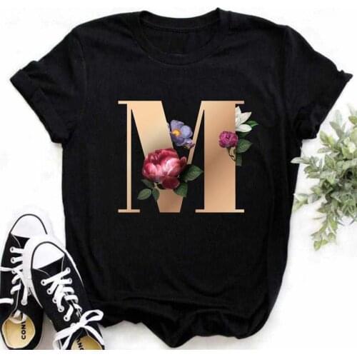 A B C D E English Alphabet Print T Shirt Women New Summer Couples Lovers Female T-Shirt Harajuku Casual Black Tops Tshirts