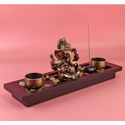 Hindu Lord Ganesha Statue Incense Stick Burner Wooden Tray Elephant Buddha Office Desktop Decor Ornaments Gift