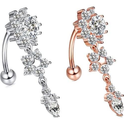 JUNLOWPY Hot Sexy Dangled Belly Button Rings Flower Navel Piercing Ombligo Women Earrings Piercing Body Jewelry Screw Set
