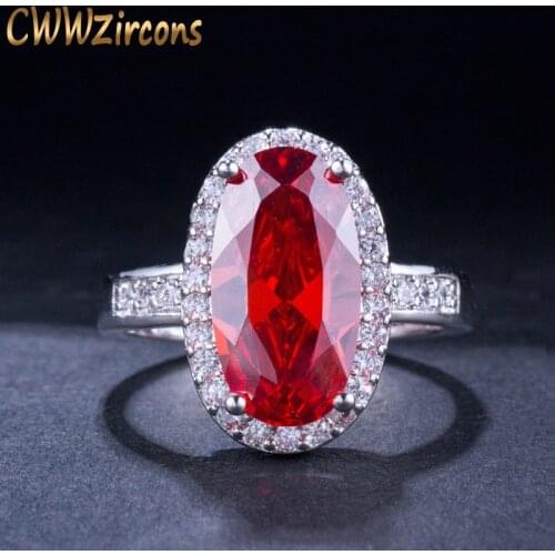 CWWZircons Sparkling Fire Cubic Zirconia Stone Engagement Ring Elegant Red Crystal Big CZ Finger Rings for Women Jewelry R066