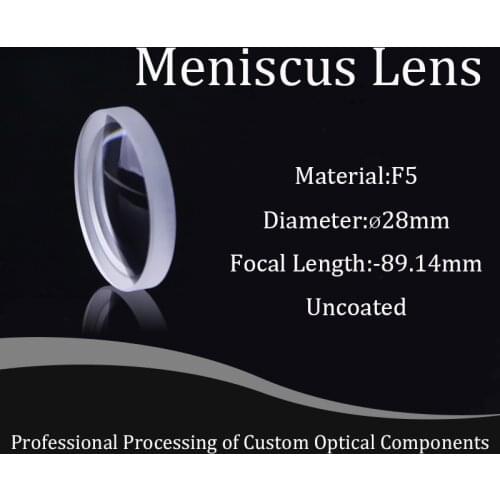 Meniscus Lens Optical F5 Glass Lenses 28mm Diameter,-89.14mm Focal Length ,optical Lens for Experiment