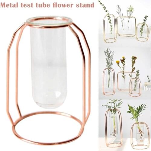Metal Flower Stand Test Tube Transparent Glass Vases Simple Modern Innovative Floral Hydroponic Flower Home Decorations