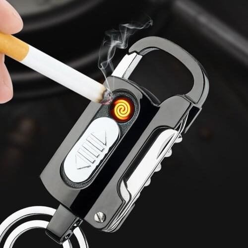 Multifunctional Ciger Lighter Outdoor Waterproof Portable Metal Keychain Wine Beer Opener Peel Knife Flashlight Cigarette Gift