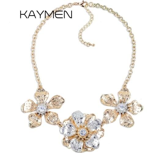 KAYMEN Multi-layers 3 Flowers Double Colors Statement Pendant Necklace for Girl Golden Women Choker Necklace