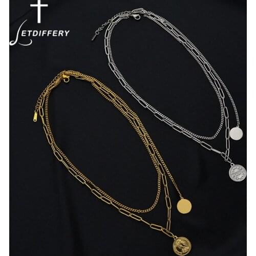 Letdiffery Multi Layer Fashion Charm Queen Elizabeth Pendant Necklace Stainless Steel Charm Portrait Choker Women Jewelry Gifts