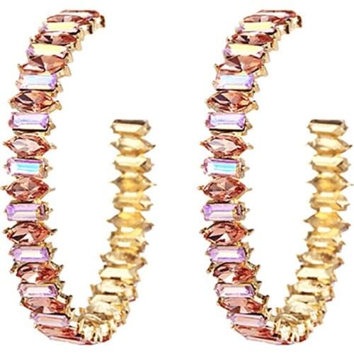 ZHINI Fashion Gold Alloy Shine Hoop Earrings for Women Bohemian Geometric Sexy Big Earrings 2021 Korean Rhinestone Jewelry