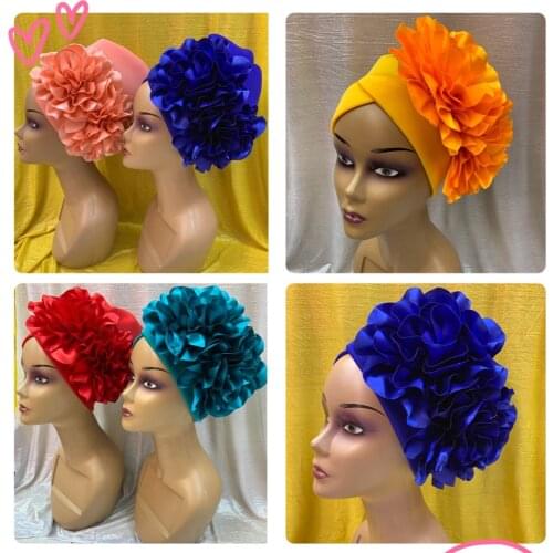 Muslim Fashion Turban Caps For Women Big Flower Female Head Wraps Accessoires Ladies Headband Turbans 12pcs/pack