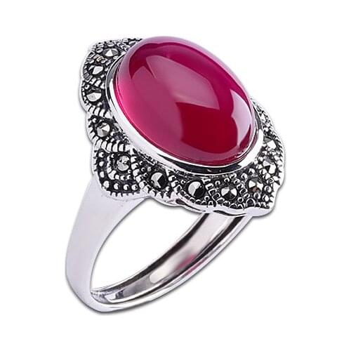 New S925 Sterling Silver Jewelry Seiko Thai Silver Ladies Open Red Corundum Ring