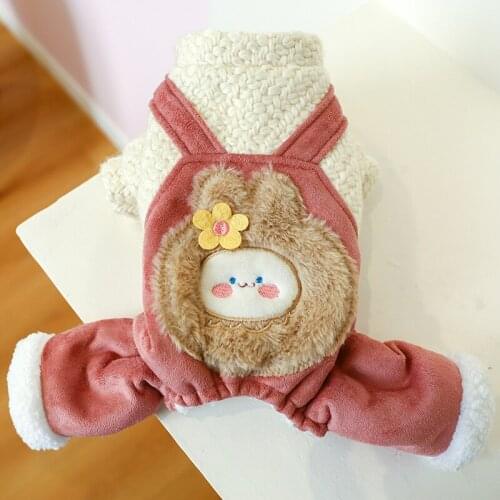 Pet Cloth Dog Strap Pants Teddy Rabbit Print Coat Chihuahua Four Legged Thickened Jumpsuit Christmas Dog Clothes