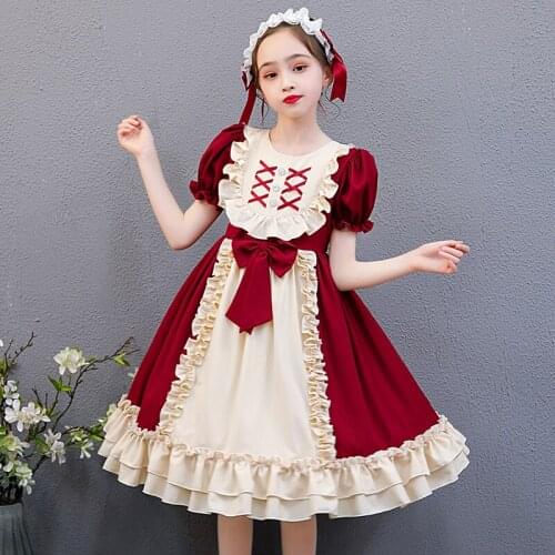 Lolita Dress Kids Girls Summer Kawaii Sweet Cute Princess Dresses Birthday Party Prom Skirt And Headband Lolita Suit 3-14T
