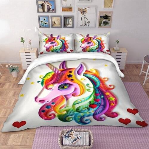 Duvet Cover Cute Unicorn 3D Digital Printing Colorful Bedding Set Single Twin Full Queen King Bedclothes