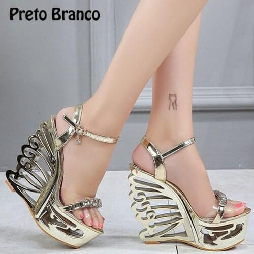 New Womens Sexy Super High Heels Sandals Sliper Gold Sliver 15cm Platform Strange Style heel Crystal Sandals ZYW-1076-1