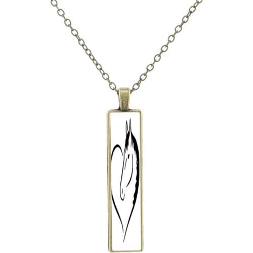JOINBEAUTY Horse Shape Personality Glass Bronze Chain Men’s Jewelry Classic Art Picture Glass Pendant Necklace Souvenir