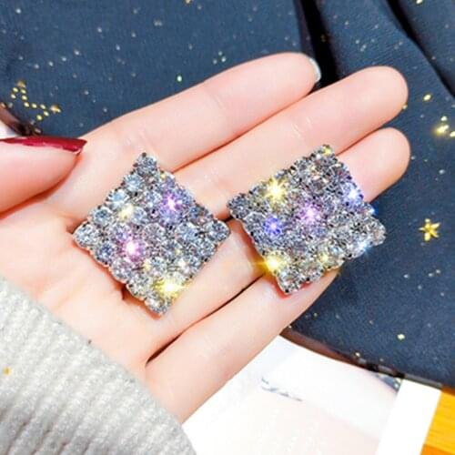 Super large Square Shining Women Full Rhinestone Jewellery Earrings Geometry Fashion Crystal Valentines Day