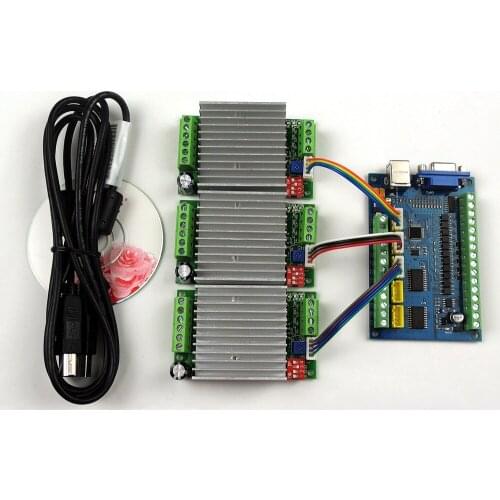 MACH3 USB CNC 5 Axis 100KHz Smooth Stepper Motion Control card breakout board+3PCS TB6600 1 Axis 4.5A Stepper Motor Driver board