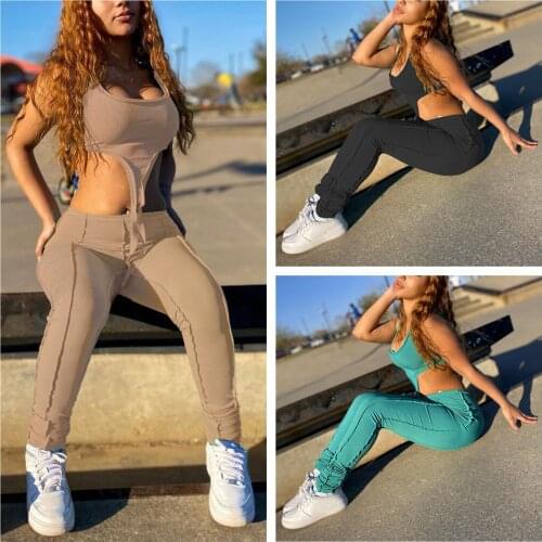 Women Sexy Set Skinny Fit Irregular Cut Crop Top High Waist Legging Trousers Solid Color Outfit Women Summer Clothing