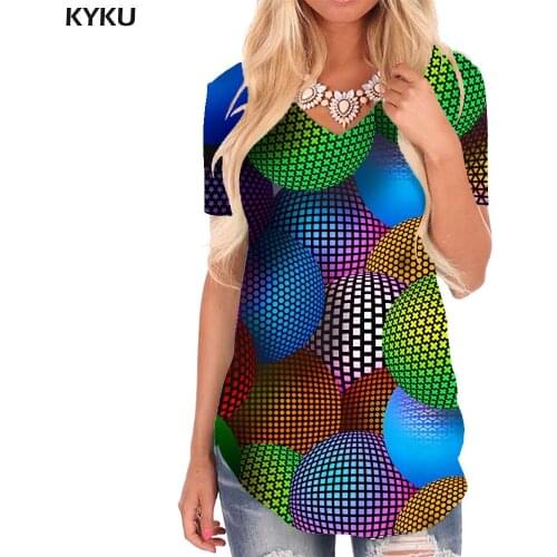 KYKU Colorful T Shirt Women Dots Shirt Print Harajuku V-neck Tshirt Novel T-shirts 3d Womens Clothing Fashion Loose New