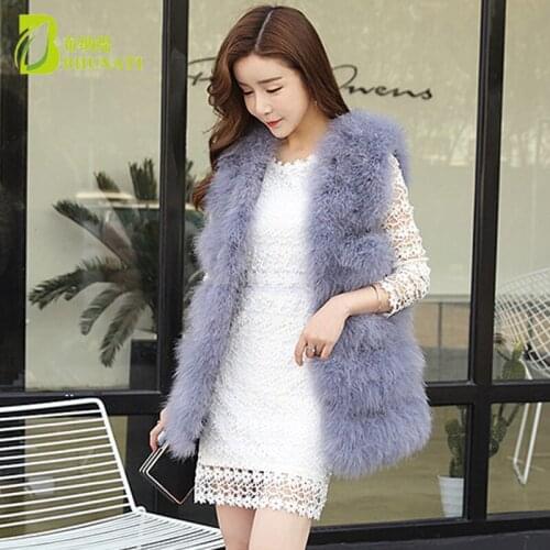 Fashion Winter Women Fur Vest Thick Warm Real Ostrich Wool Fur O-Neck Short Fur Coat Women Fur Jacket Outwear Femmel