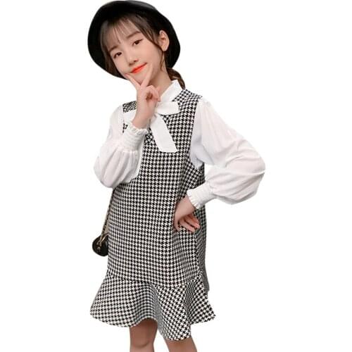 Teen Girls Clothing Plaid Pattern Girls Clothing Blouse + Dress Costume For Girl Spring Autumn Childrens Tracksuits