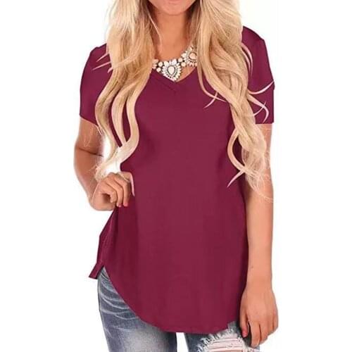 Womens Fashion Short Sleeve V-Neck Casual Solid Color T-Shirt,Spring And Summer New Sexy Swallow Tail Loose And Comfortable Top