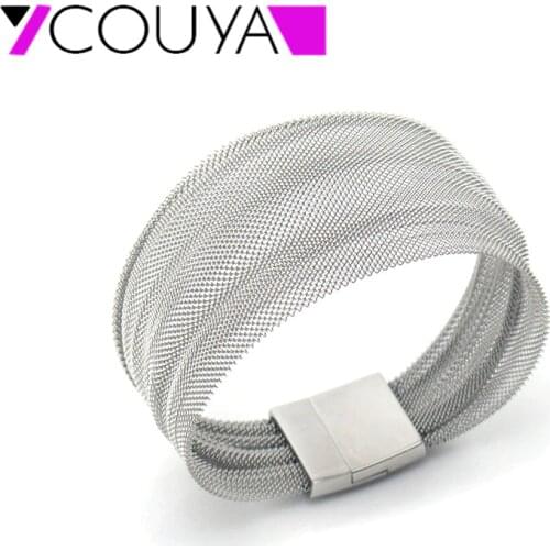 New fashion stainless steel Bangle wide Silver color mesh bracelets for women Casual jewelry best gifts for Valentines Day