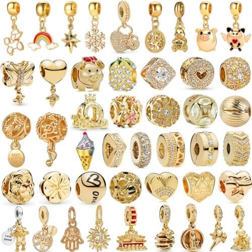 Golden Color Zircon Sparkling Gold charms bracelet DIY Women beads for jewelry making