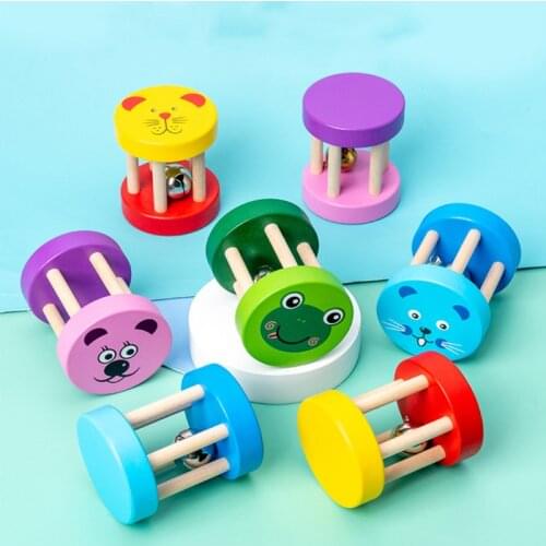 1PC Baby Montessori Wooden Cage Rattles Toy Musical Hand Bell Instruments Shaking Handbell Toys Intellectual Educational Toys