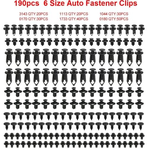 190pcs Universal Auto Fastener Clips Plastic Rivet Clips 6 Sizes Car Push Pin Trim Automotive Interior Accessories