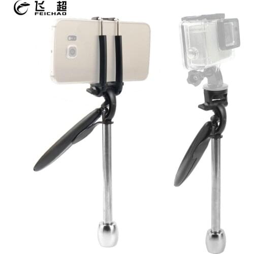 2 in 1 Pocket Handheld Stick Action Camera Stabilizer 1/4 Screw & Mobile Phone Clip for Gopro Hero 9 8 7 6 5 Yi Smartphone Stand