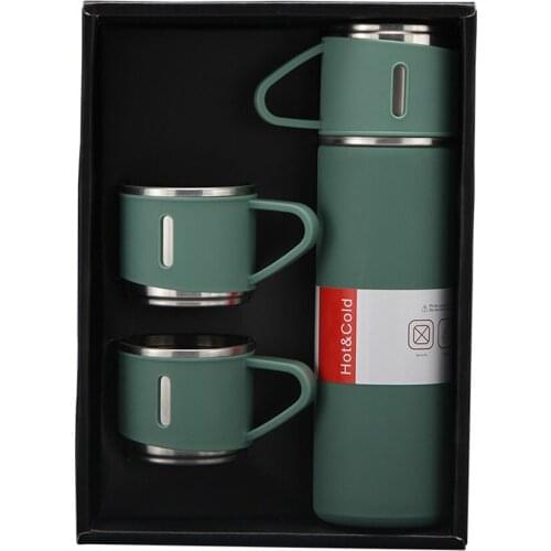 3-Piece Set 304 Stainless Steel Vacuum Flask 500ML Portable Outdoor Kettle With 2 Cups Thermal Flask Tea Cup Gift Set