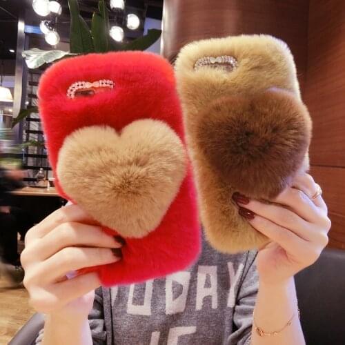 3D Cartoon Love Heart Fur Phone Case For iPhone X XR XS Max 8 7 Plus 6 6S Plus Soft Case Girl Warm Cute Rabbit Hair Furry Cover