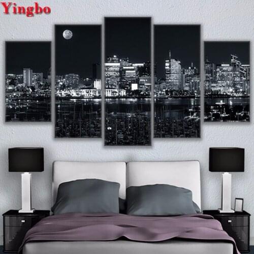 5 Pieces Los Angeles City Night Scene diamond Embroidery Mosaic Pattern Wall Art picture diamond Painting for Living Room decor
